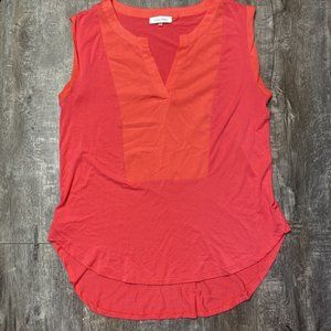 Calvin Klein Women’s Sz M Coral Sleeveless V Neck Top Hi Low Hem Blouse Pink